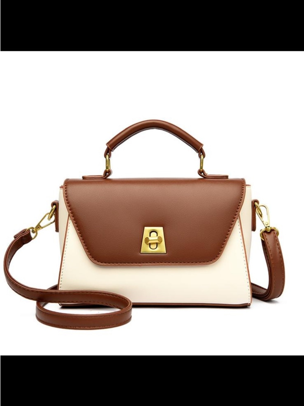 Brown and Cream Top-Handle Crossbody Bag